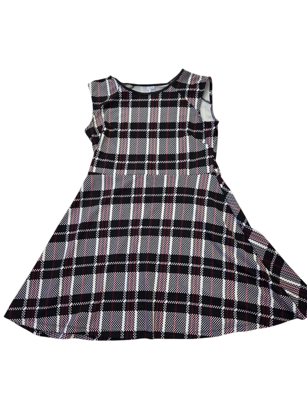 Jules and Leopold burgundy/black/white plaid A-line sleeveless dress, L. EUC.